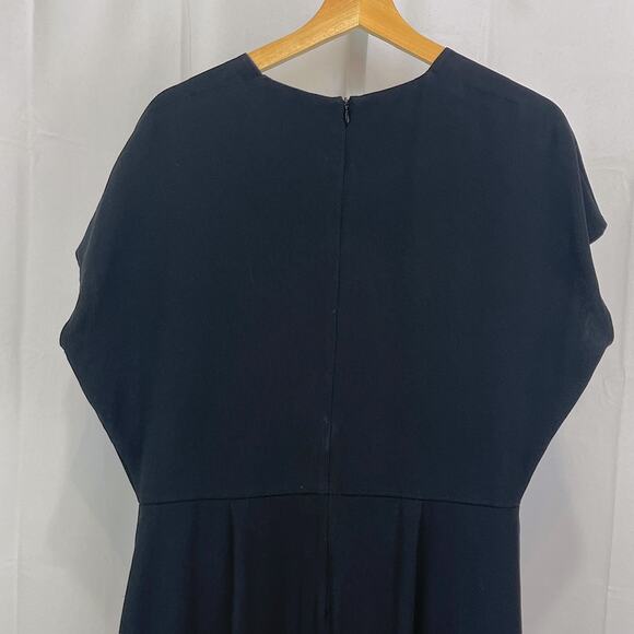 MM. LAFLEUR Masha Dress Cap Sleeve Midi Sheath Pockets LBD Crepe Black Size 12 - Picture 6 of 10